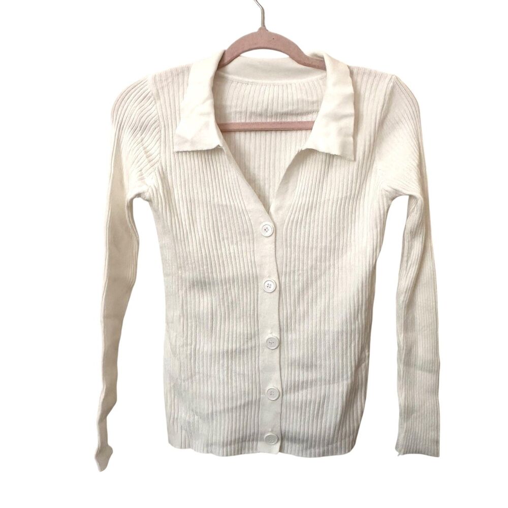 COMMENSE Sweetest Memory Ribbed Button Down White… - image 2